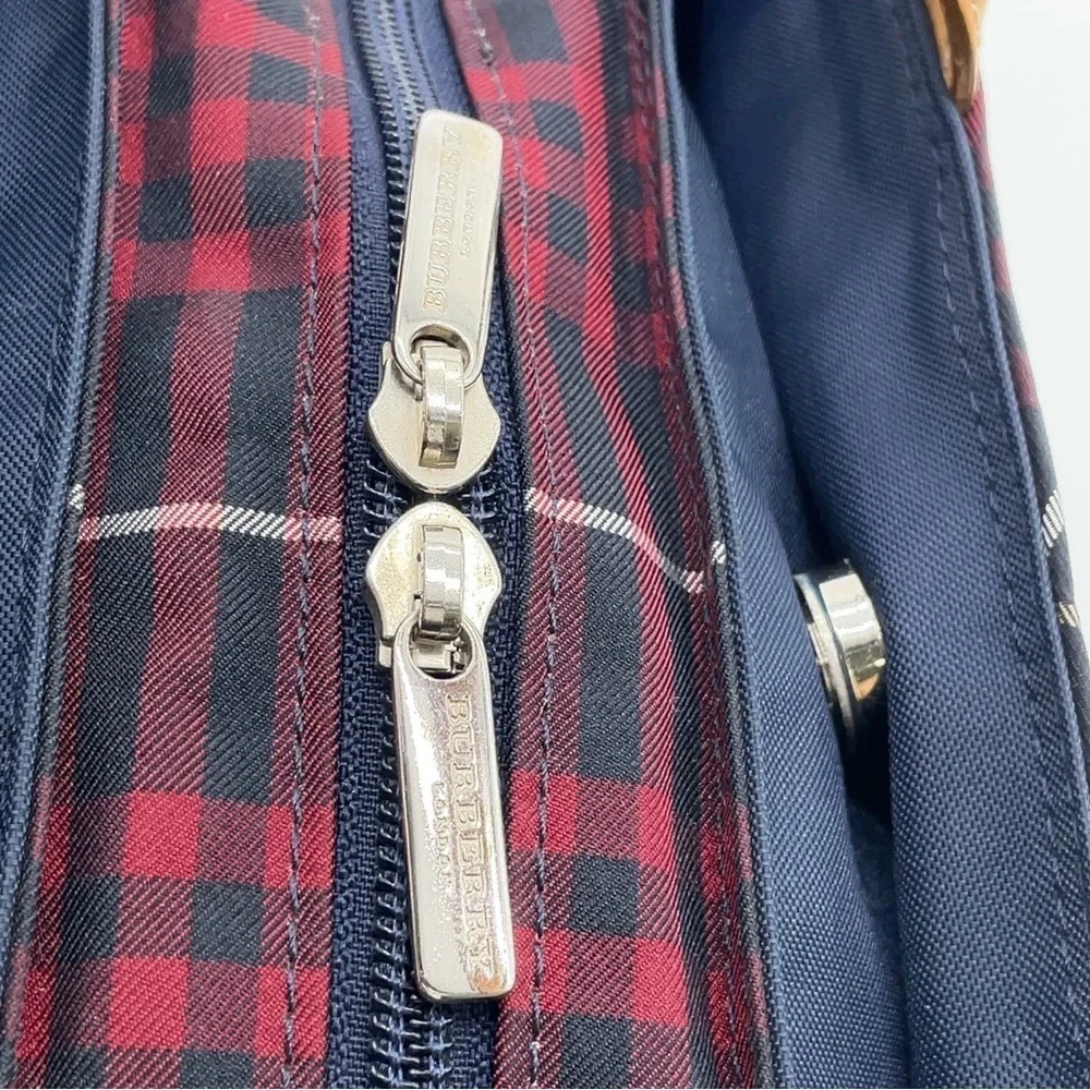 Auth Burberry Nova Check Blue Label Canvas Leather Black Red Handbag